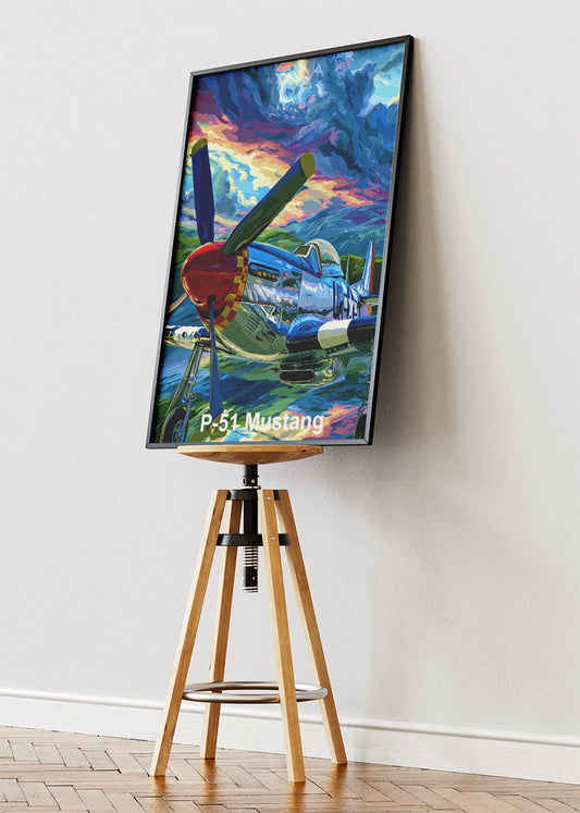 P-51 Mustang Poster & Canvas Print – Illustrated WWII Fighter Plane Wall Art