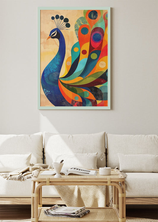 Colorful Peacock Poster & Canvas Print – Modern Abstract Bird Wall Art