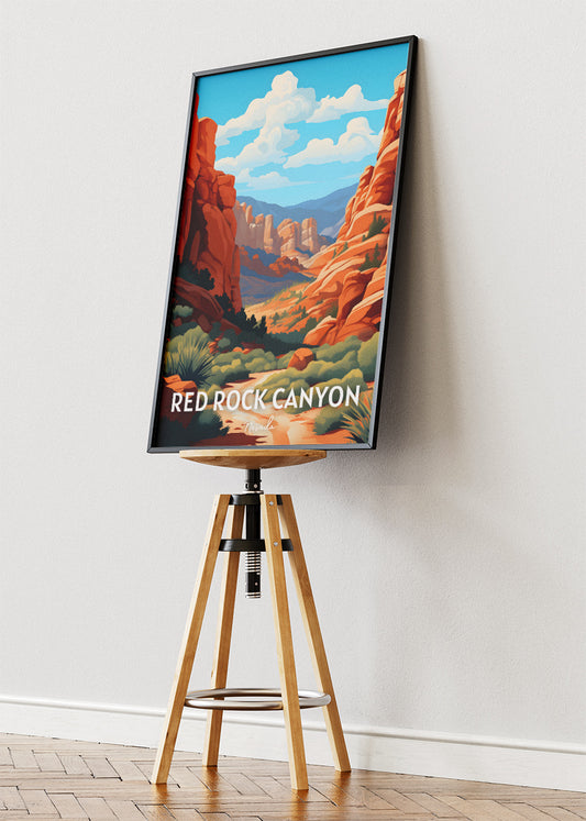 Red Rock Canyon Poster & Canvas Print – Nevada Desert Canyon Landscape Illustration Wall Art