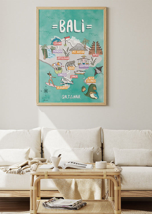 Bali Illustrated Map Poster & Canvas Print – Travel Map Wall Art