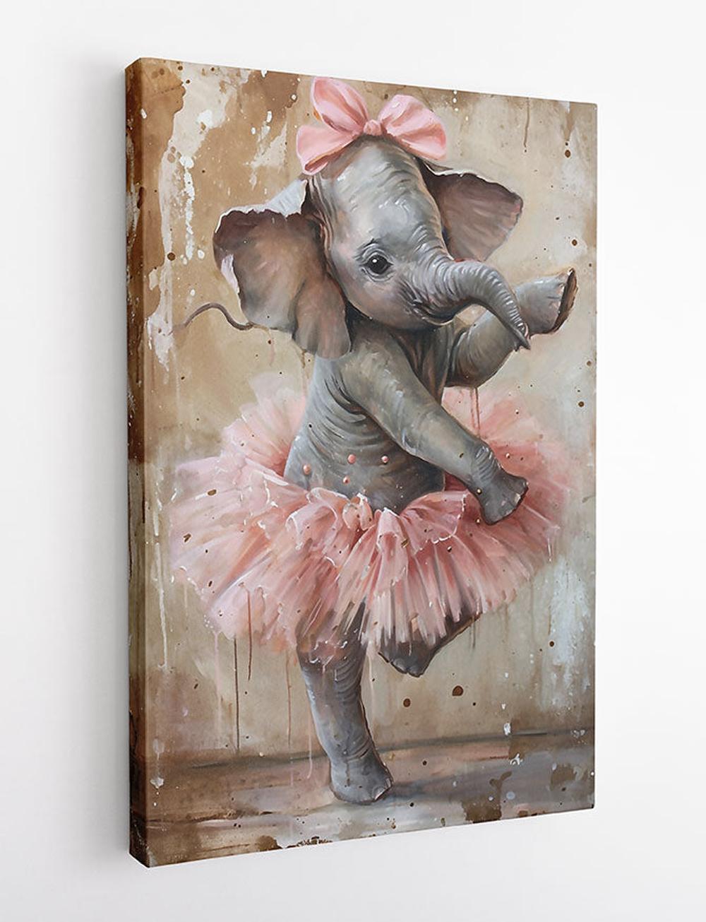 Ballerina Baby Elephant in Tutu – Cute Nursery Canvas Print & Poster – T834 – AiPrintLab