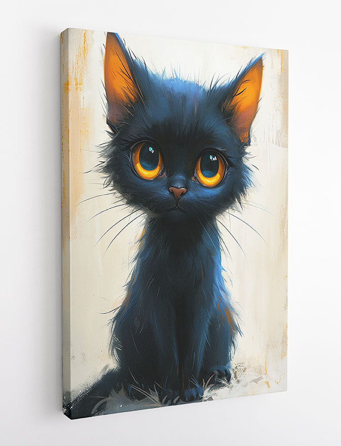 Big-Eyed Black Kitten – Adorable Wide-Eyed Cat Canvas & Poster Wall Art – T1292 – AiPrintLab