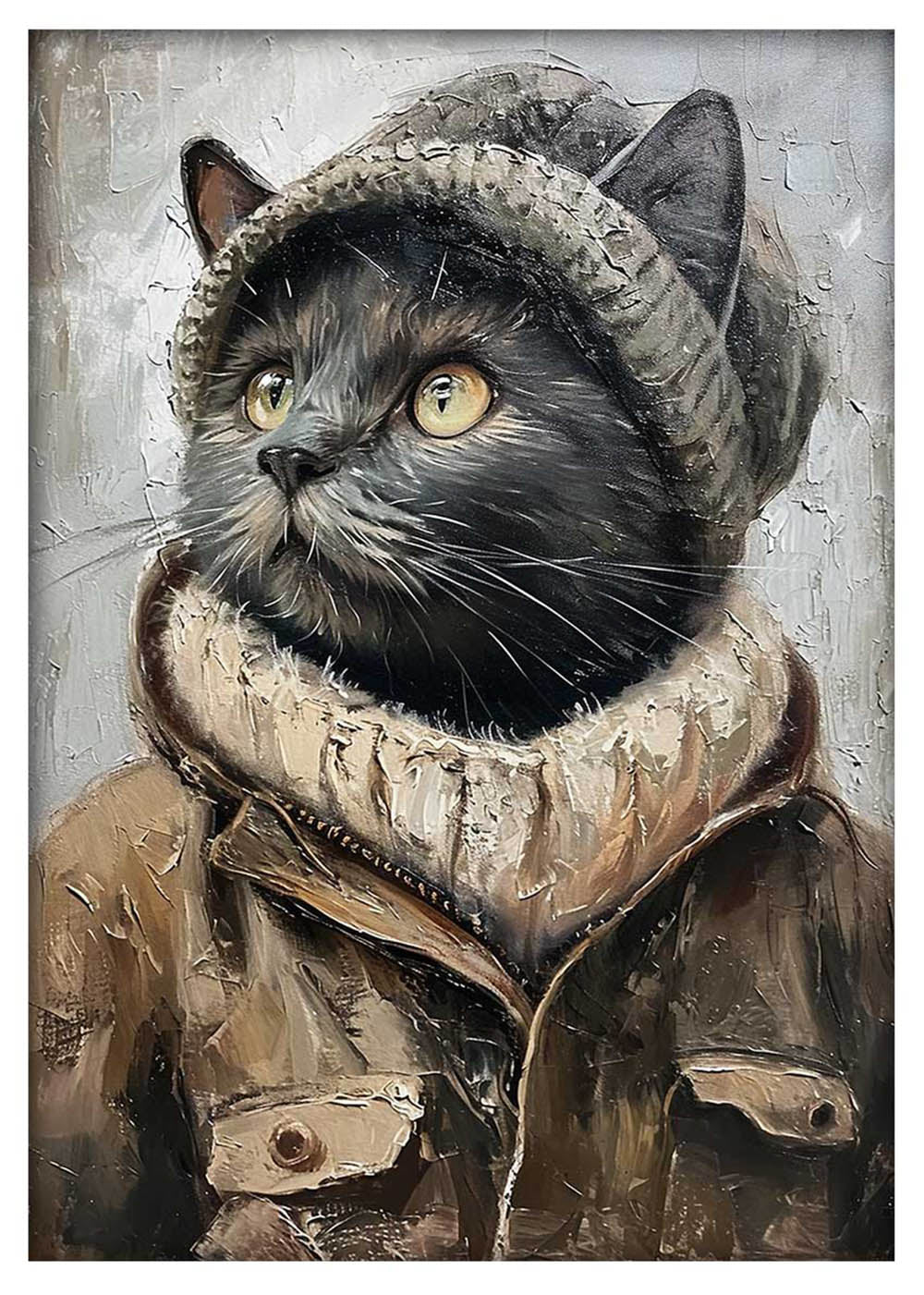 Black Cat in Winter Coat – Fashion Animal Canvas Art Print – T937 – AiPrintLab
