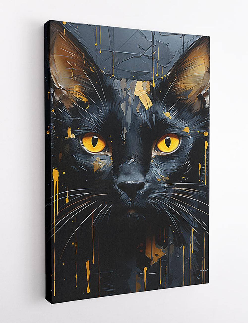 Black Cat with Golden Eyes Abstract Art – T538 – AiPrintLab