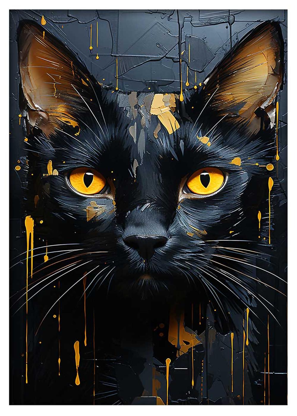 Black Cat with Golden Eyes Abstract Art – T538 – AiPrintLab
