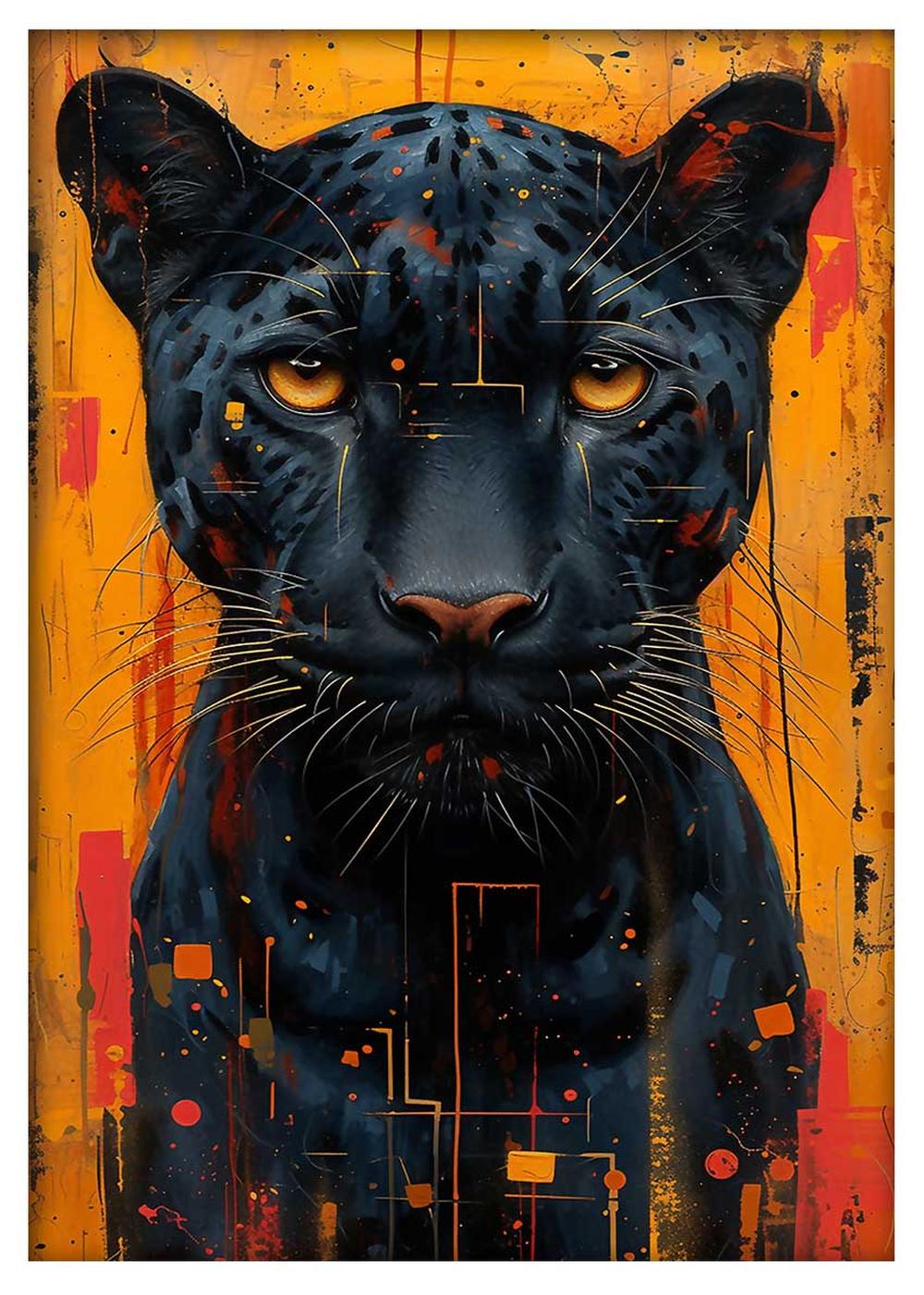 Black Panther Stare – Fierce Abstract Jungle Wall Art, Canvas & Poster – T826 – AiPrintLab
