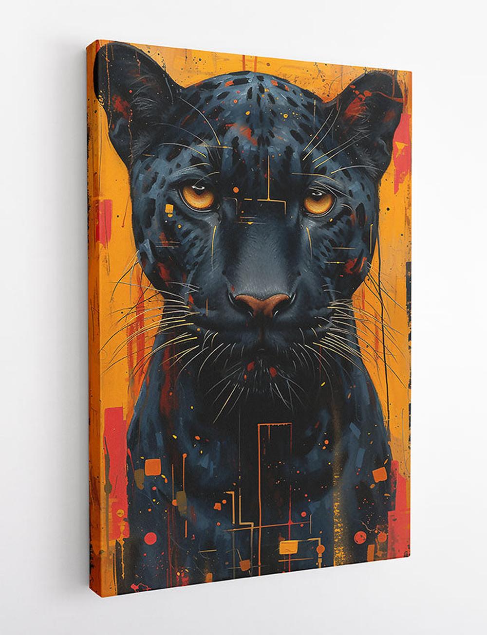 Black Panther Stare – Fierce Abstract Jungle Wall Art, Canvas & Poster – T826 – AiPrintLab