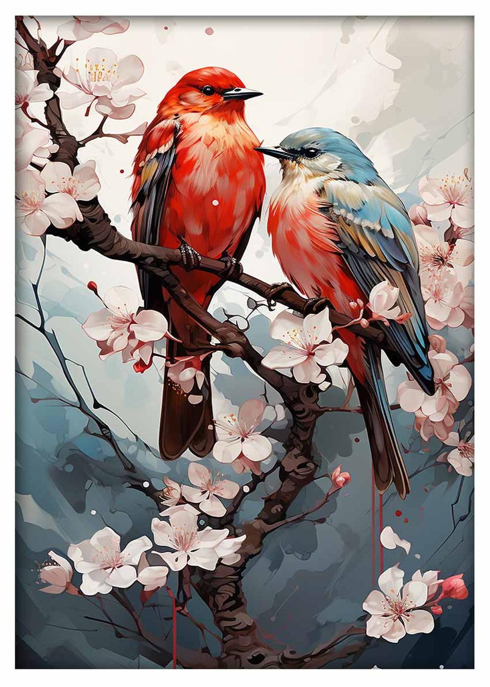 Blossom Birds on Cherry Branch Canvas Print & Poster – T490 – AiPrintLab