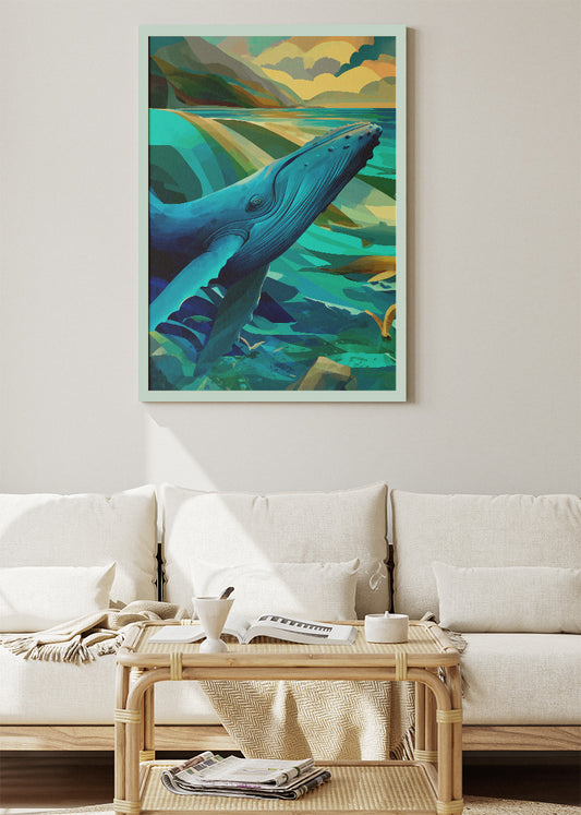 Blue Whale Canvas Print & Poster – Modern Ocean Wildlife Wall Art