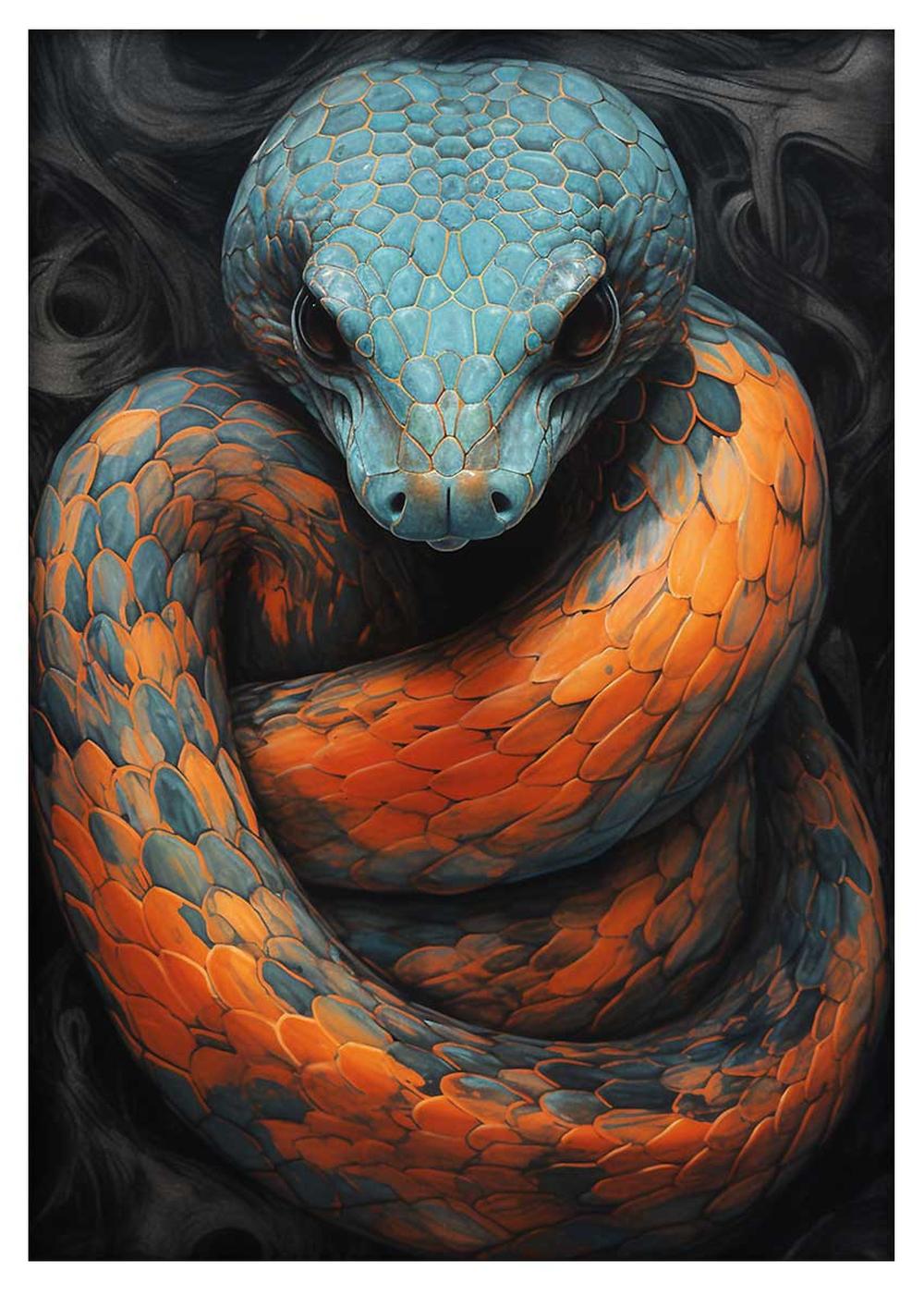 Blue and Orange Serpent Canvas Print & Poster – T587 – AiPrintLab