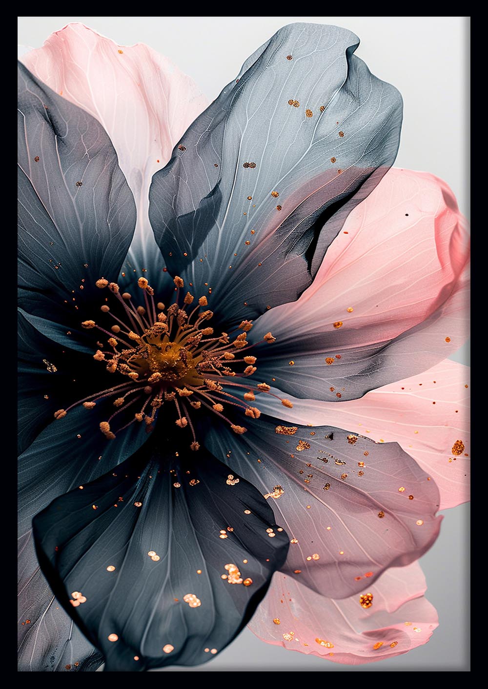 Blush & Charcoal Bloom – Elegant Floral Canvas & Poster Wall Art – T1022 – AiPrintLab