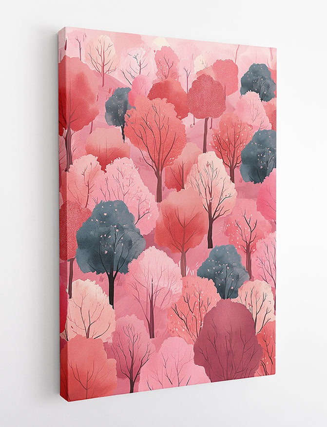 Blush Pink Forest – Dreamy Tree Landscape Canvas & Poster Wall Art – T1203 – AiPrintLab