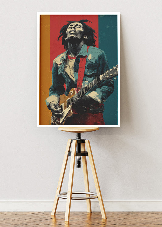 Bob Marley Inspired Vintage Guitar Portrait Wall Art Poster & Canvas Print