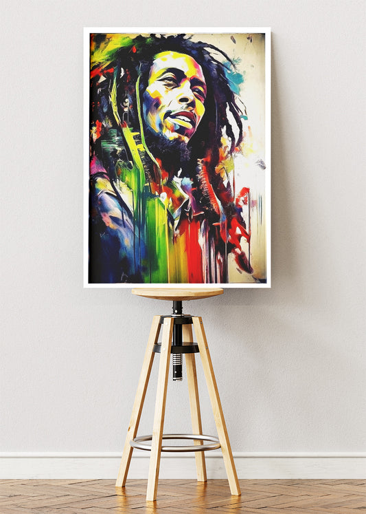 Bob Marley Rasta Color Splash Portrait Wall Art Poster & Canvas Print