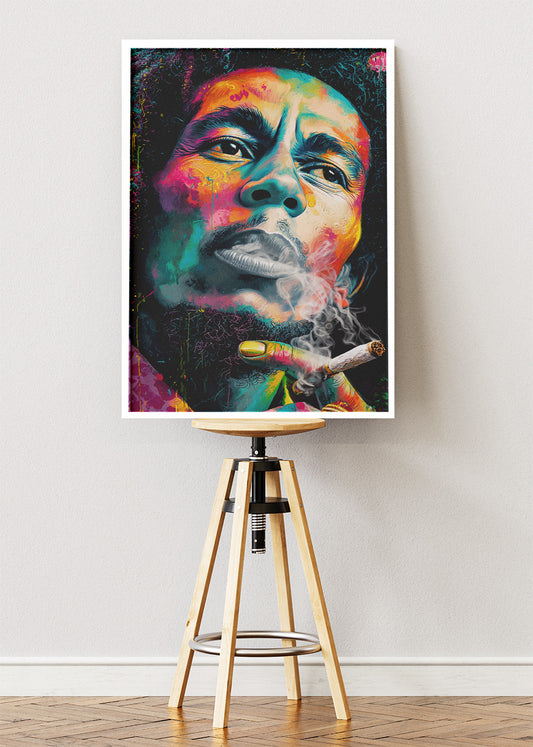 Bob Marley Smoking Portrait Colour Pop Wall Art Poster & Canvas