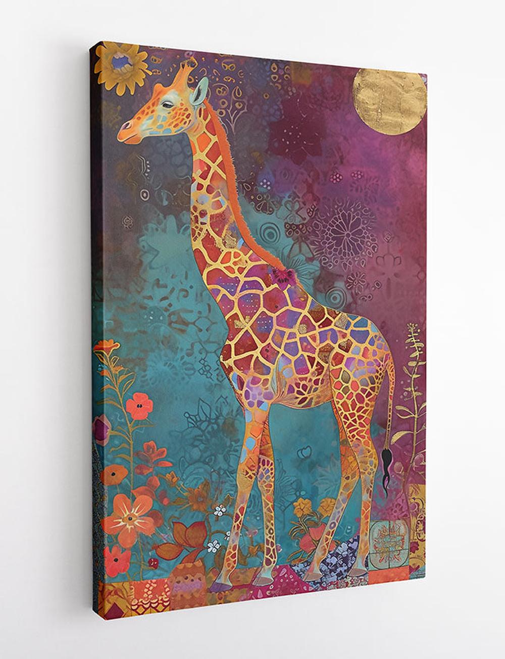 Boho Giraffe Moonlight – Colorful Animal Canvas & Poster Art – T804 – AiPrintLab