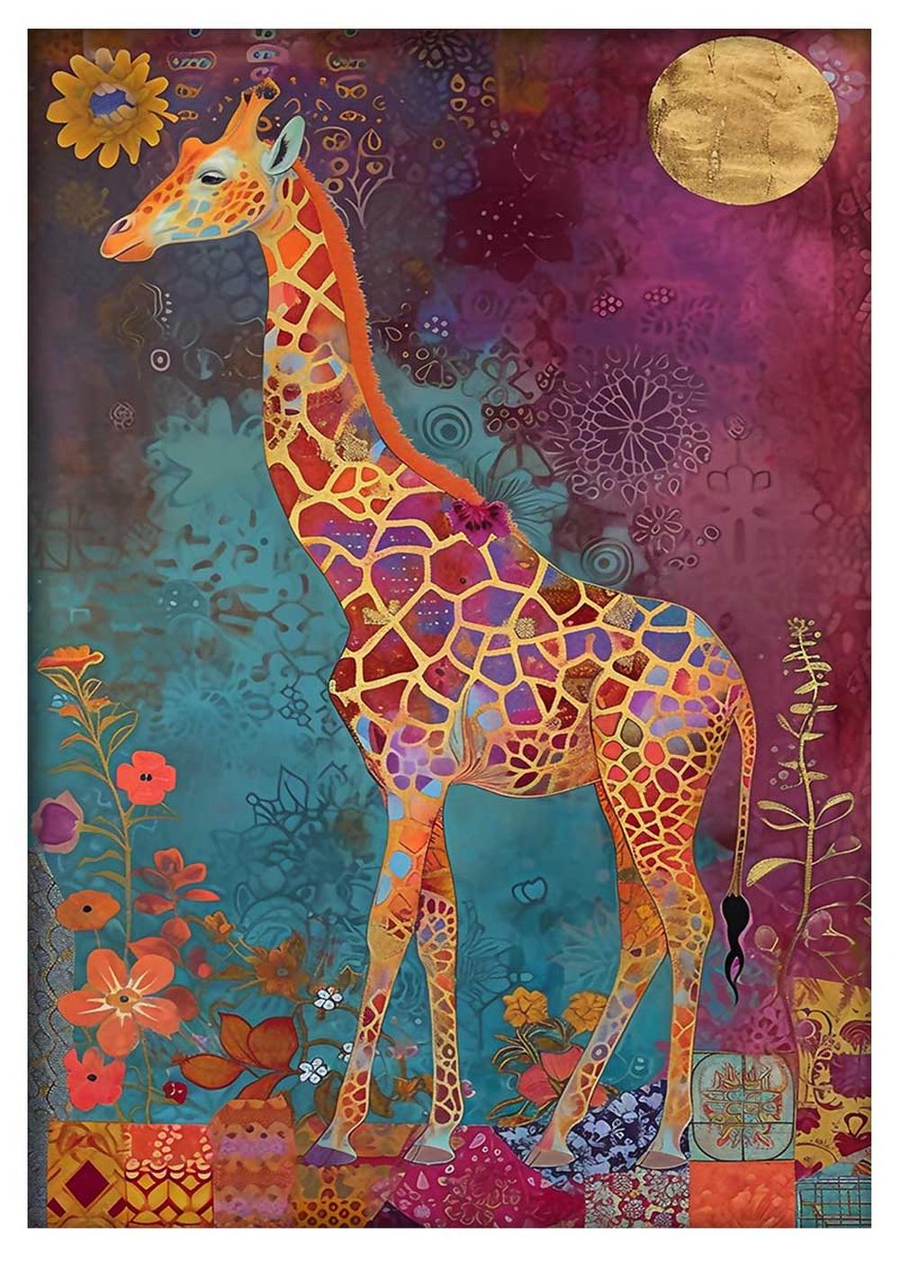 Boho Giraffe Moonlight – Colorful Animal Canvas & Poster Art – T804 – AiPrintLab