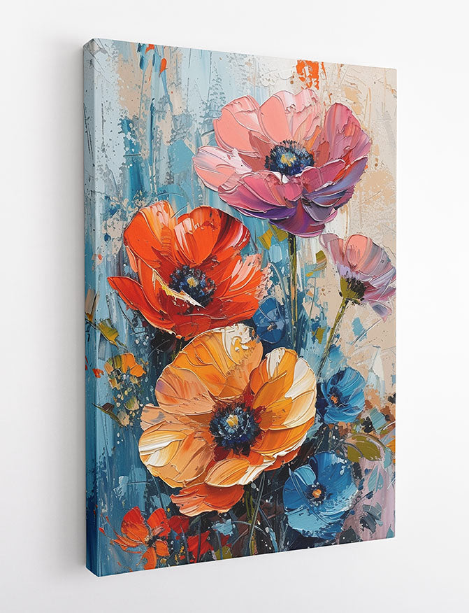Bold Colorful Flower Bouquet – Abstract Floral Canvas & Poster Wall Art – T1110 – AiPrintLab