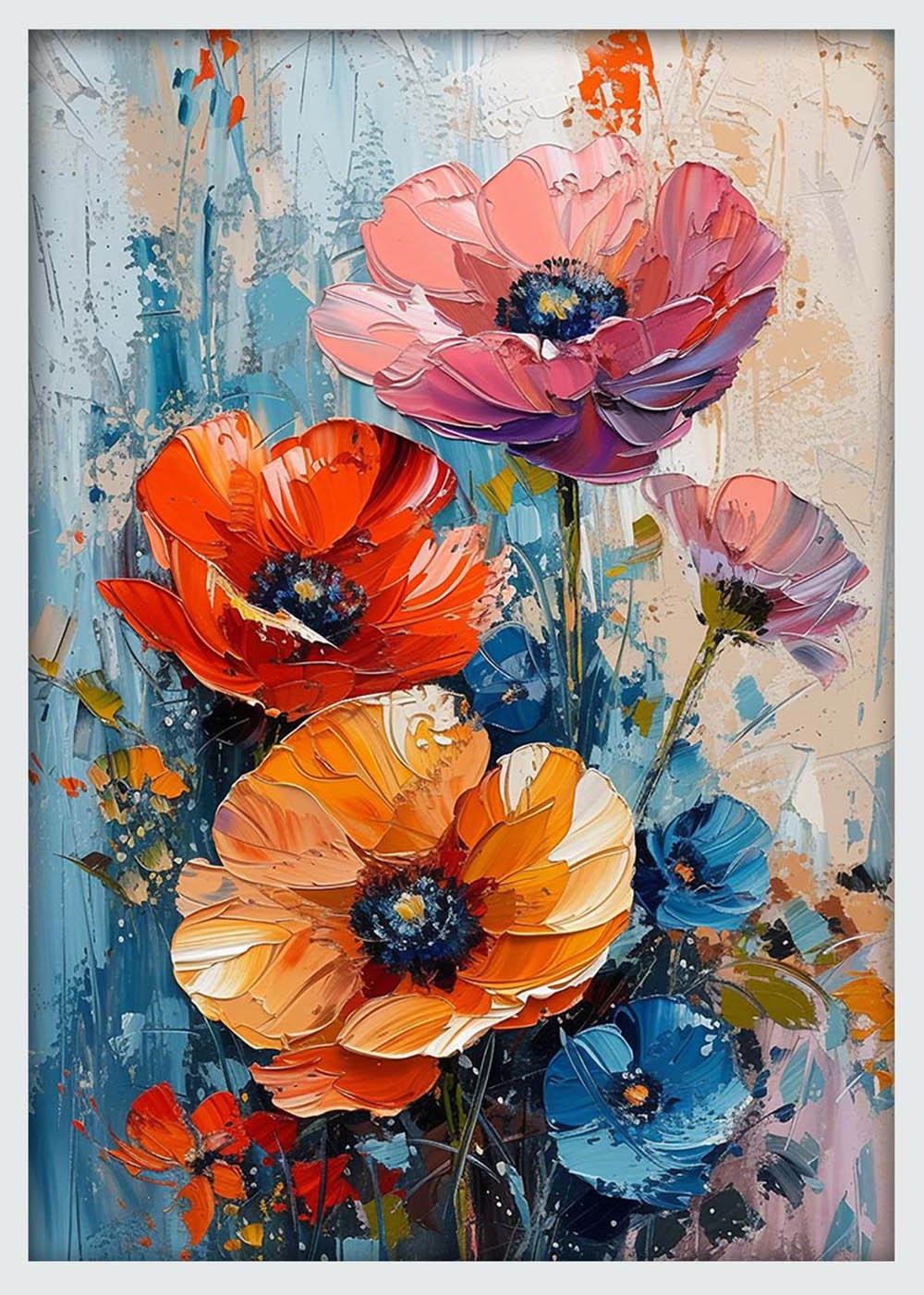 Bold Colorful Flower Bouquet – Abstract Floral Canvas & Poster Wall Art – T1110 – AiPrintLab