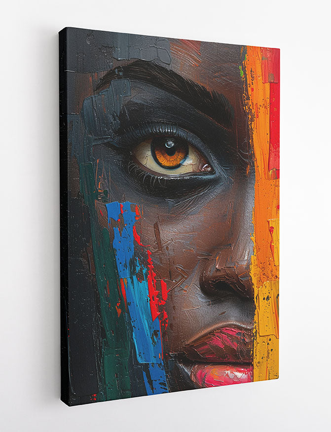 Bold Eye & Color Streaks – Textured Expressionist Portrait Canvas & Poster Wall Art – T1145 – AiPrintLab