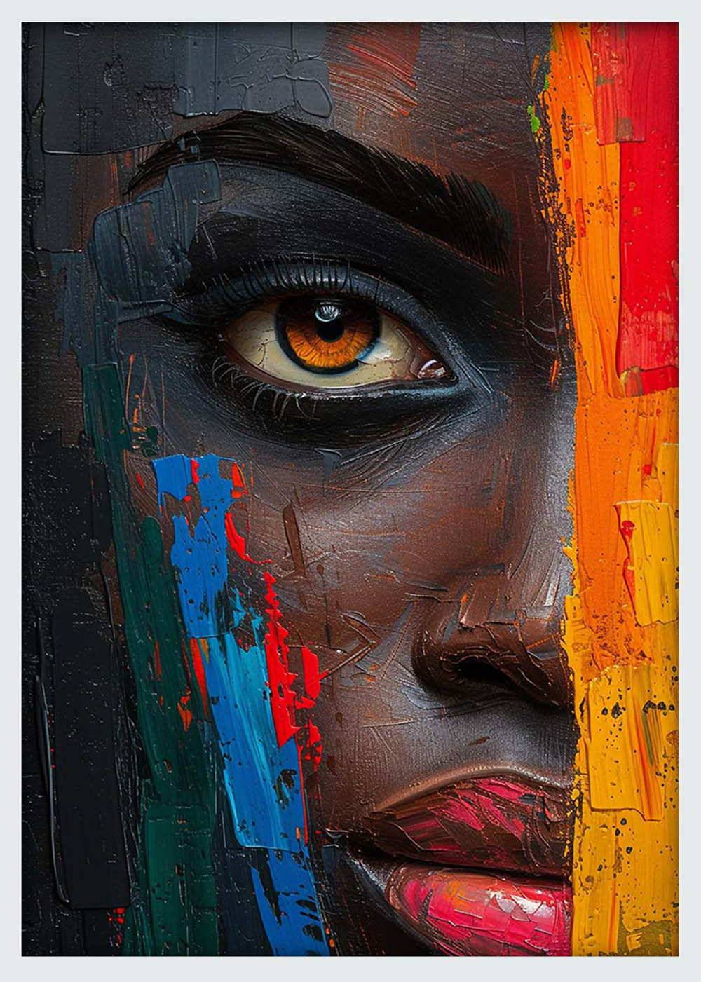 Bold Eye & Color Streaks – Textured Expressionist Portrait Canvas & Poster Wall Art – T1145 – AiPrintLab