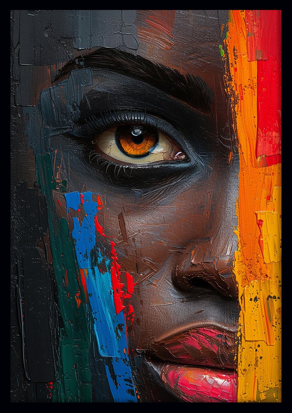Bold Eye & Color Streaks – Textured Expressionist Portrait Canvas & Poster Wall Art – T1145 – AiPrintLab