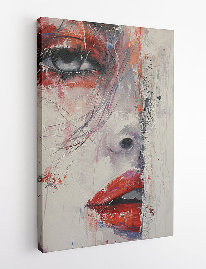 Bold Red Lips – Abstract Modern Woman Portrait Canvas & Poster Wall Art – T1040 – AiPrintLab