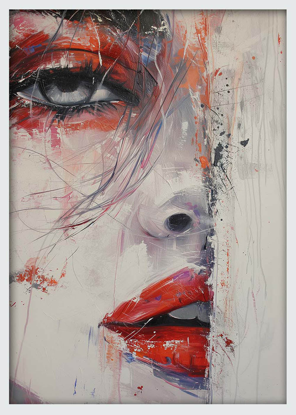 Bold Red Lips – Abstract Modern Woman Portrait Canvas & Poster Wall Art – T1040 – AiPrintLab