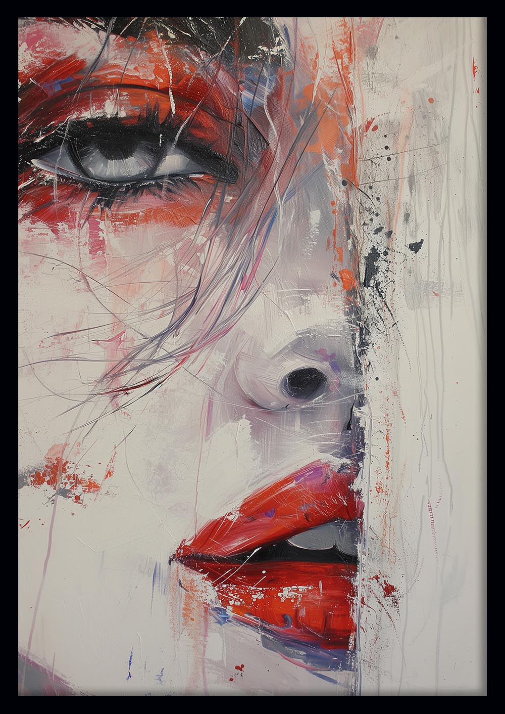 Bold Red Lips – Abstract Modern Woman Portrait Canvas & Poster Wall Art – T1040 – AiPrintLab
