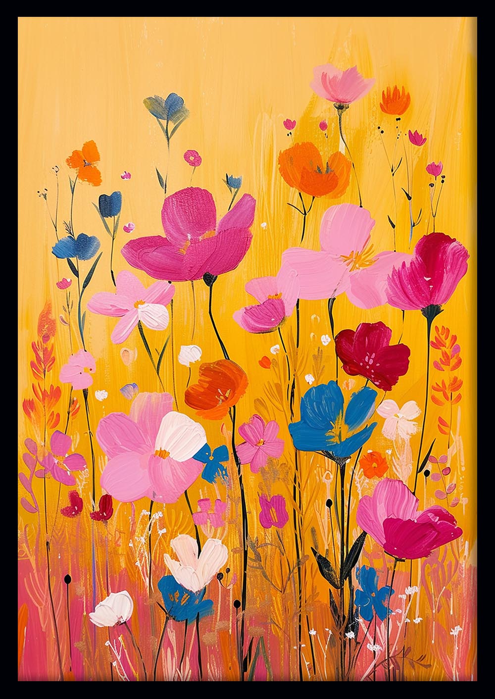 Bright Wildflowers on Yellow Background – Colorful Floral Canvas Print & Poster Art – T1011 – AiPrintLab
