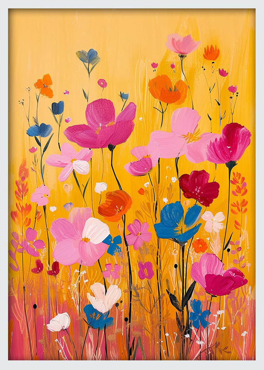 Bright Wildflowers on Yellow Background – Colorful Floral Canvas Print & Poster Art – T1011 – AiPrintLab