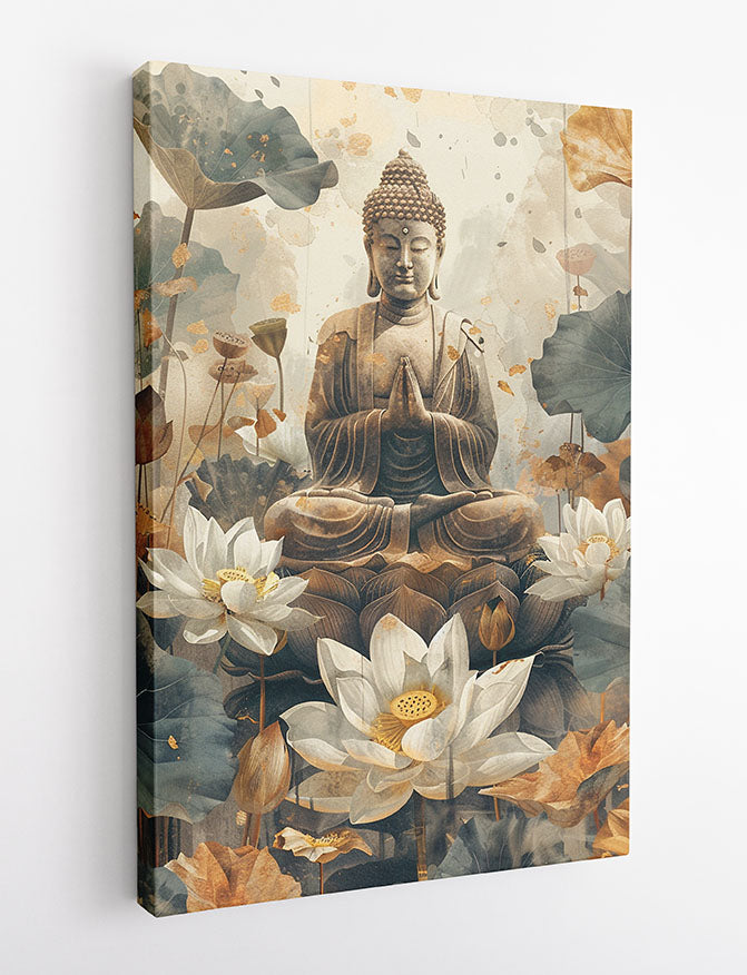 Buddha Among Lotus Flowers – Zen Tranquility Canvas & Poster Wall Art – T1149 – AiPrintLab