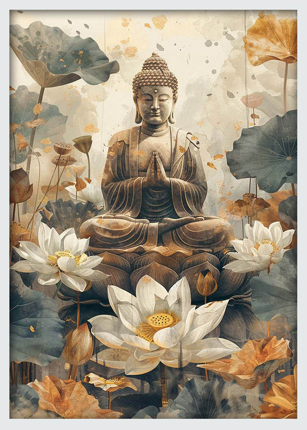 Buddha Among Lotus Flowers – Zen Tranquility Canvas & Poster Wall Art – T1149 – AiPrintLab