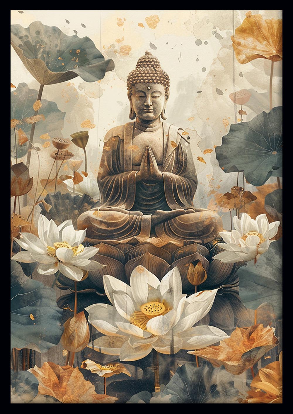 Buddha Among Lotus Flowers – Zen Tranquility Canvas & Poster Wall Art – T1149 – AiPrintLab