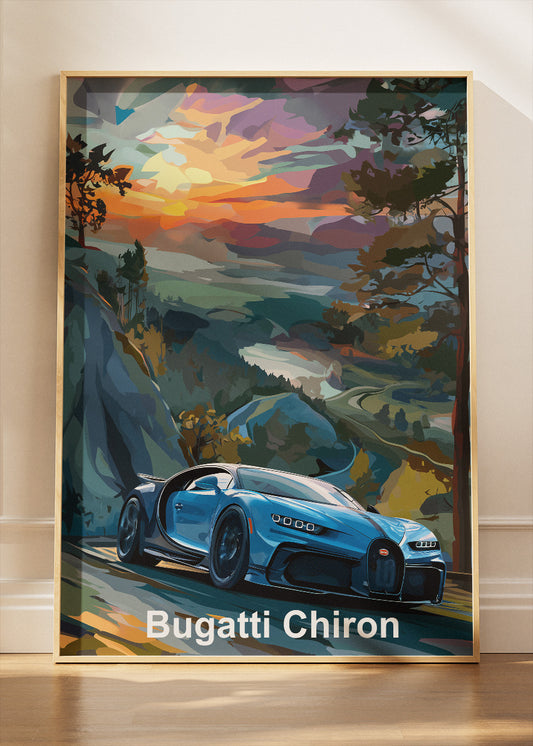 Bugatti Chiron Scenic Drive Art Poster & Canvas Print – Luxury Supercar Wall Art
