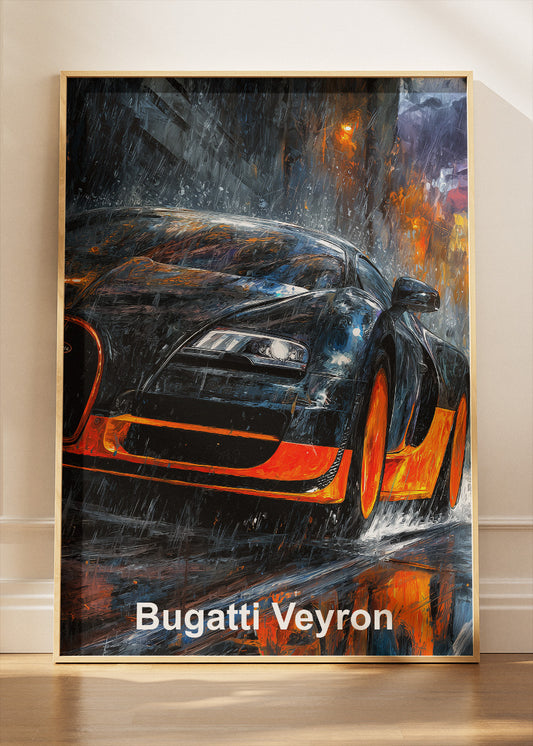 Bugatti Veyron Night Storm Art Poster & Canvas Print – Cinematic Hypercar Wall Art