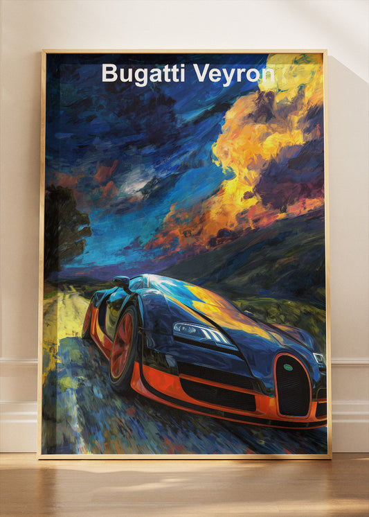 Bugatti Veyron Storm Drive Art Poster & Canvas Print – Cinematic Hypercar Wall Art