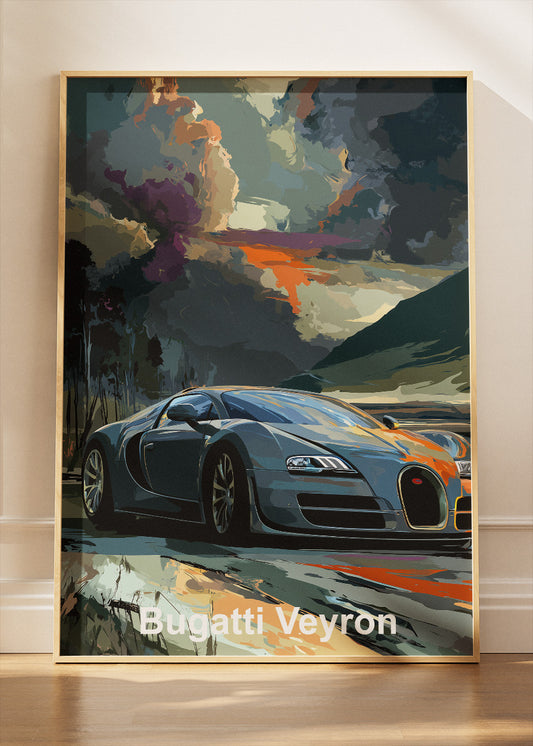 Bugatti Veyron Twilight Horizon Art Poster & Canvas Print – Cinematic Hypercar Wall Art