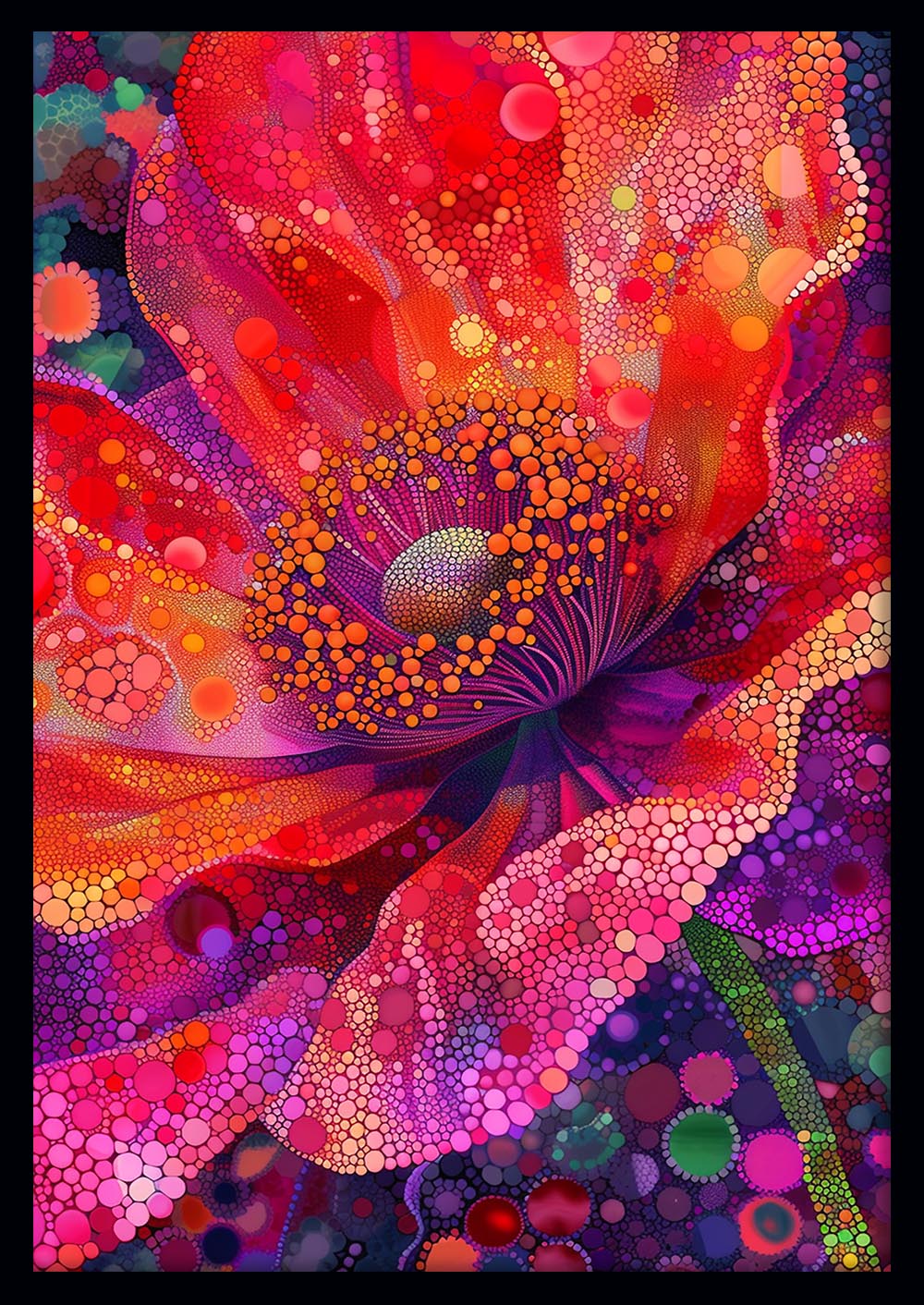 Bursting Bloom Mosaic – Colorful Abstract Flower Canvas & Poster Art – T1246 – AiPrintLab