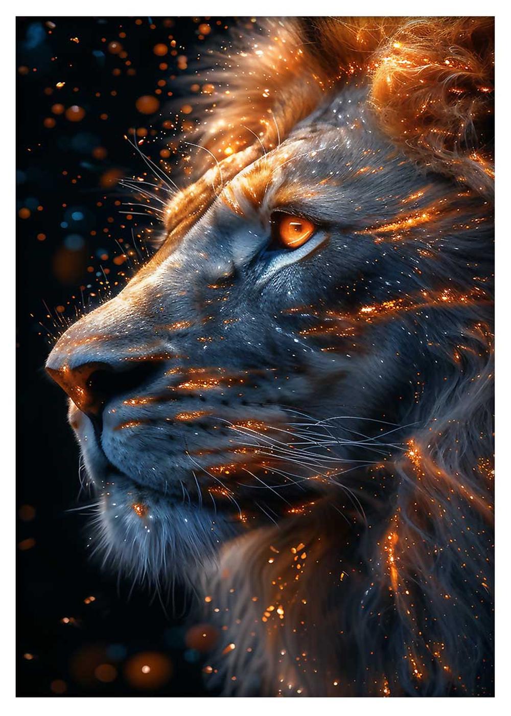 Celestial Fire Lion – Epic Glowing Fantasy Animal Canvas Art – T844 – AiPrintLab