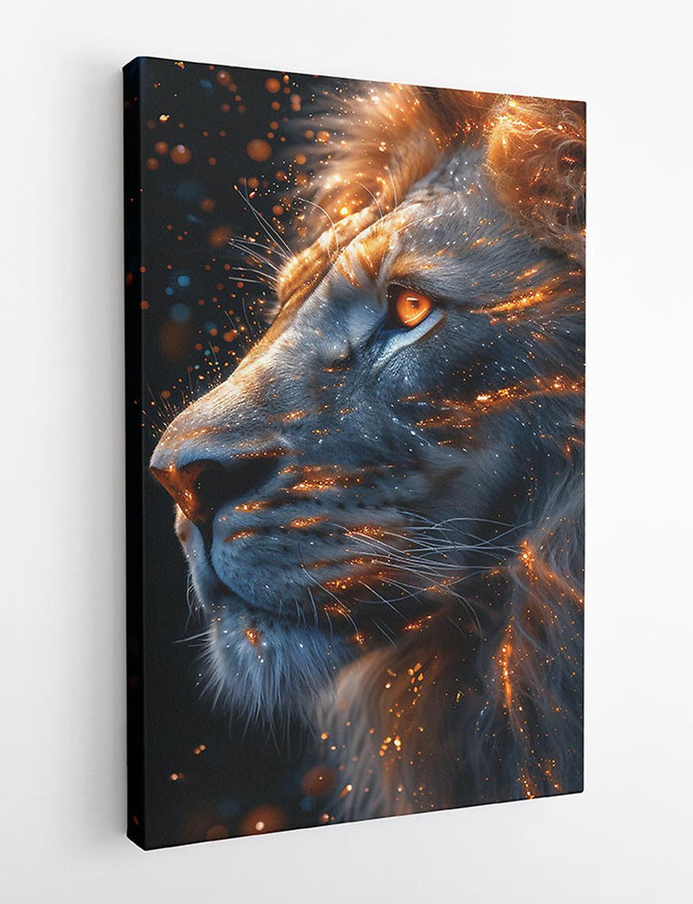 Celestial Fire Lion – Epic Glowing Fantasy Animal Canvas Art – T844 – AiPrintLab