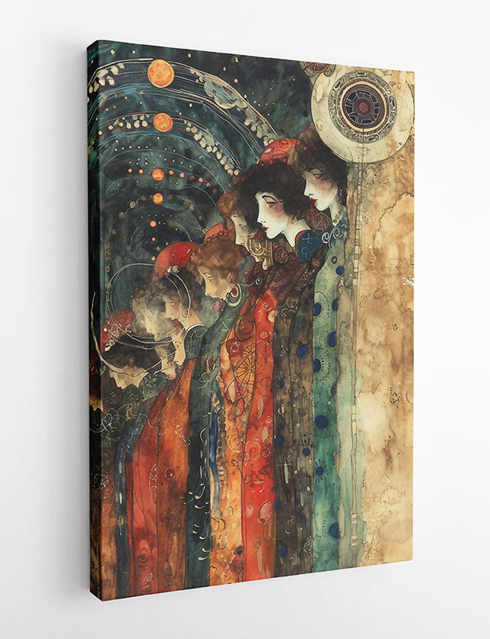 Celestial Sisters – Art Nouveau Cosmic Canvas & Poster Art – T798 – AiPrintLab