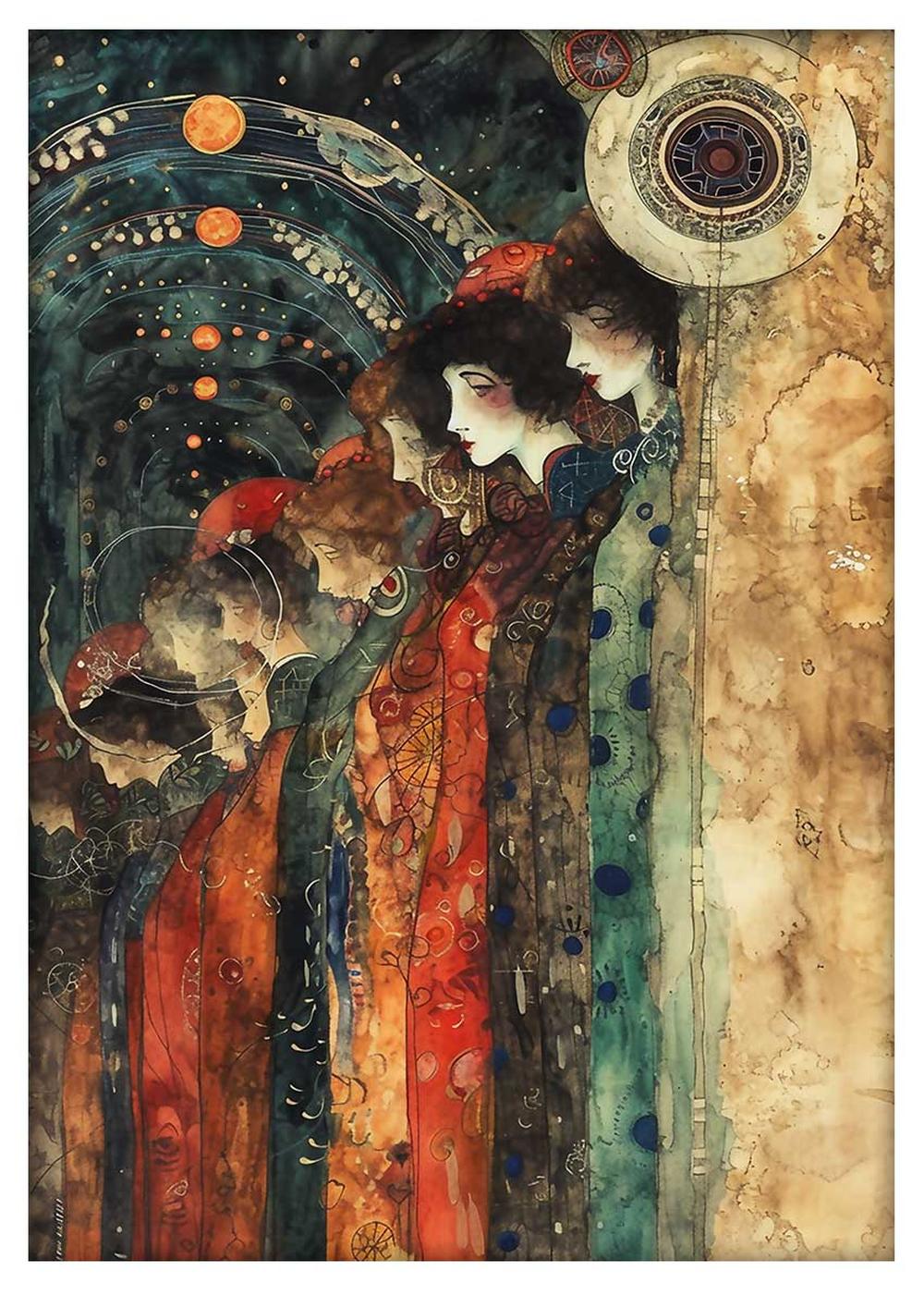 Celestial Sisters – Art Nouveau Cosmic Canvas & Poster Art – T798 – AiPrintLab