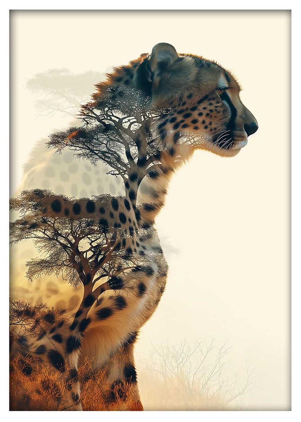 Cheetah Spirit – Double Exposure Wildlife Canvas Wall Art – T863 – AiPrintLab
