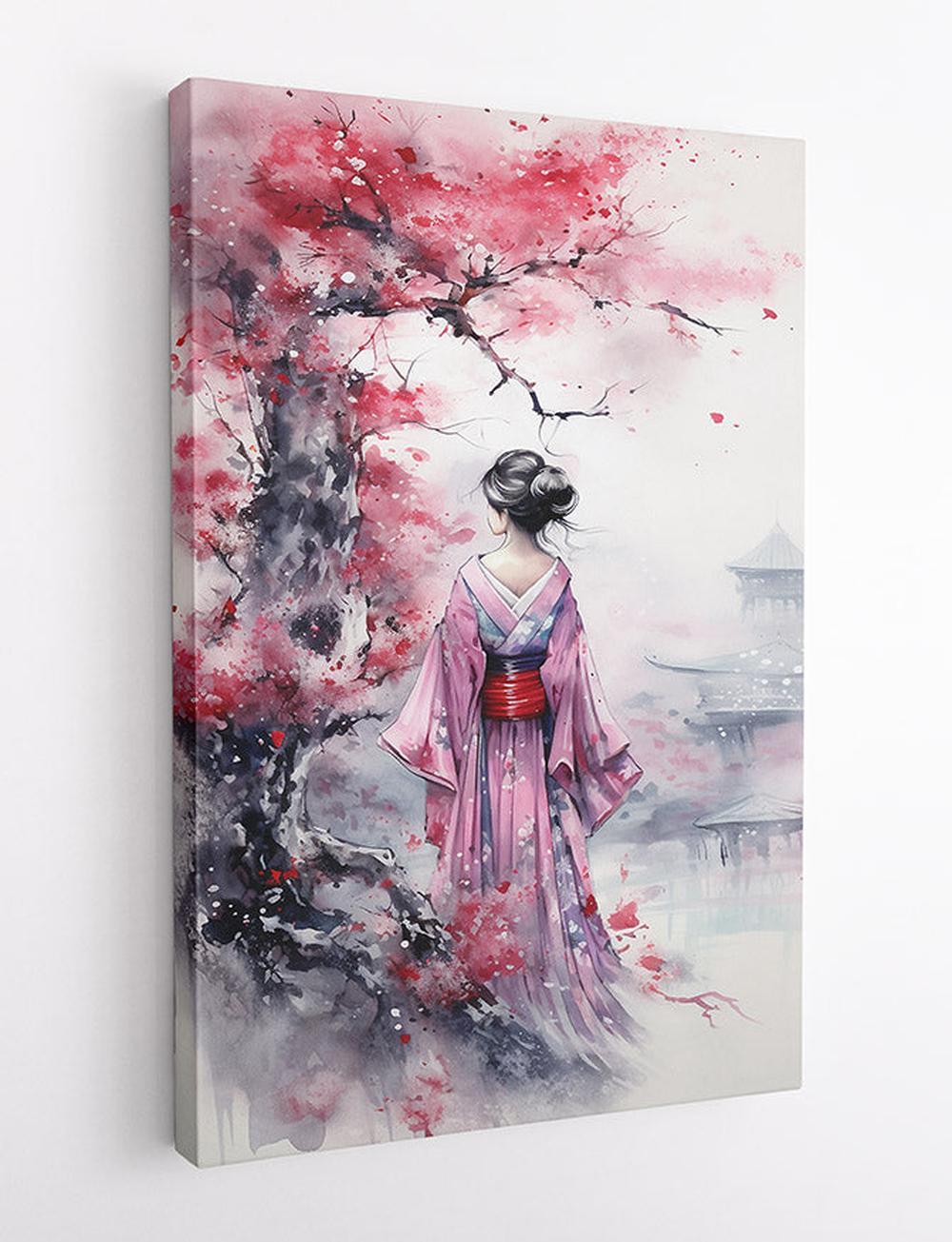 Cherry Blossom Geisha Canvas Art & Poster – T635 – AiPrintLab