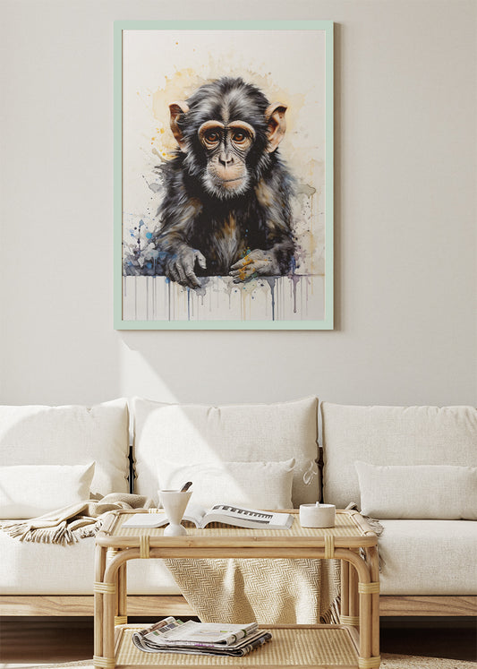 Chimpanzee Portrait Canvas Print & Poster – Modern Wildlife Wall Art