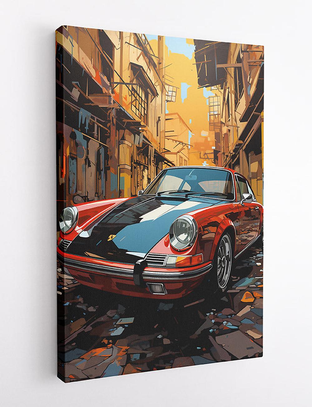Classic Red Porsche Street Art Canvas & Poster – T713 – AiPrintLab