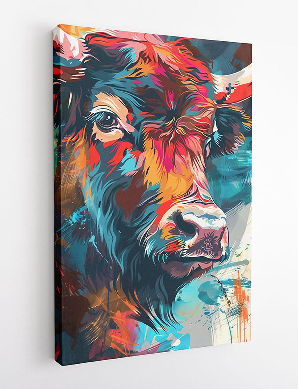 Color Splash Bull Portrait – Bold Abstract Farm Animal Canvas – T847 – AiPrintLab