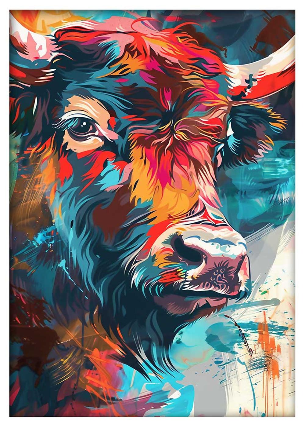 Color Splash Bull Portrait – Bold Abstract Farm Animal Canvas – T847 – AiPrintLab
