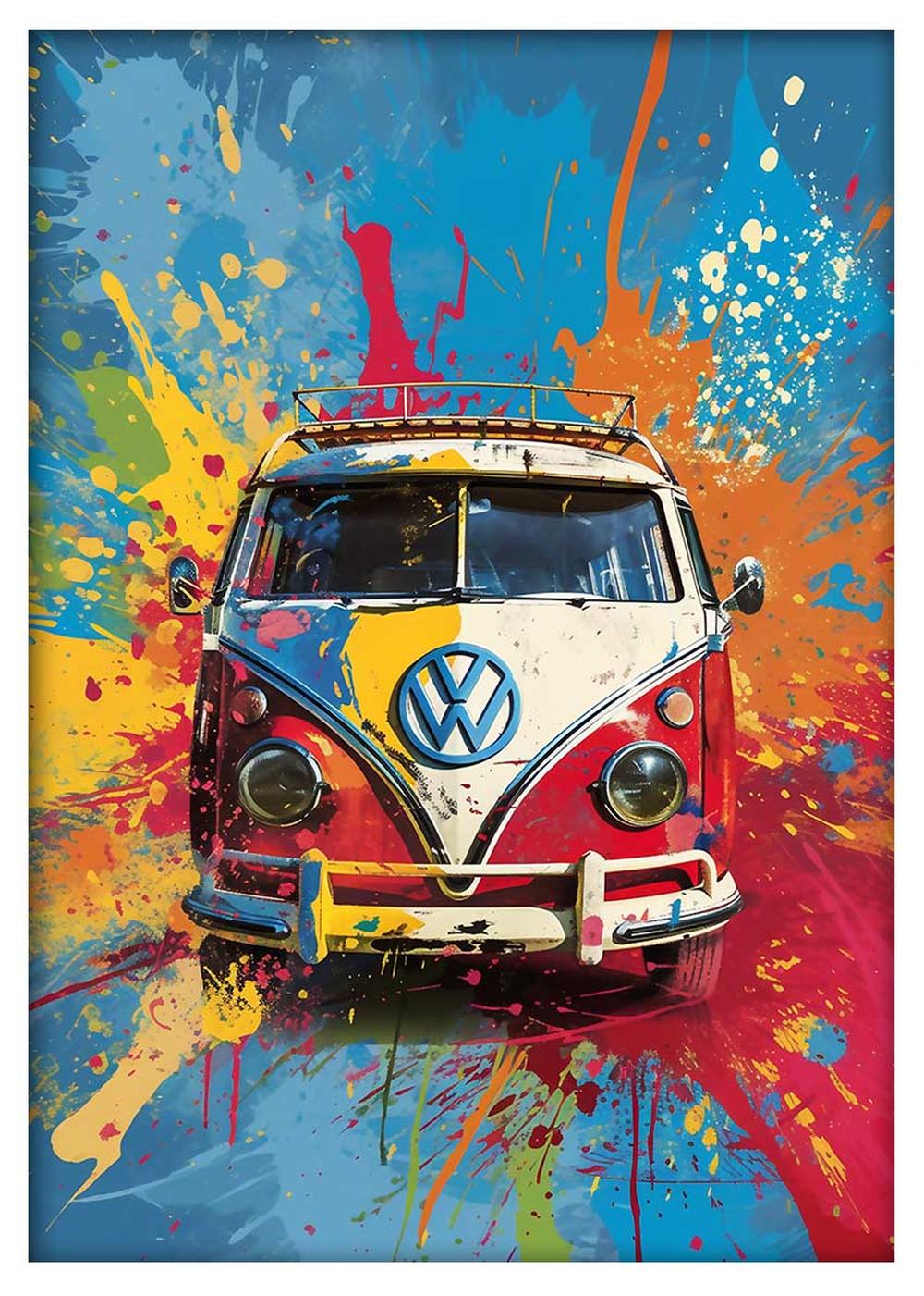 Color Splash VW Camper Van Art – Retro Bus Poster & Canvas Print – T796 – AiPrintLab